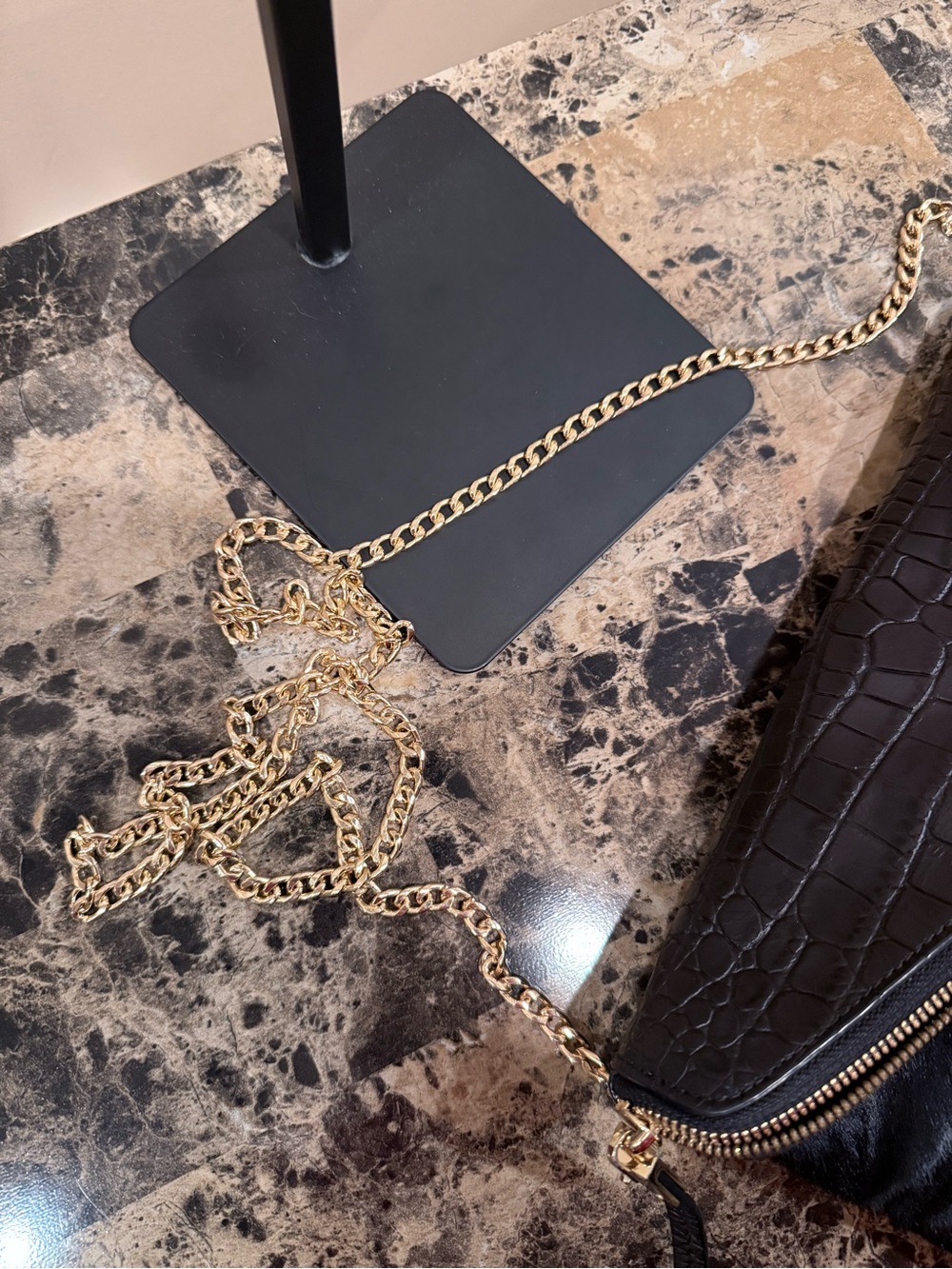 Henri Bendel Black Calf Hair & Croc Embossed Convertible Crossbody Clutch Bag - Picture 14 of 15